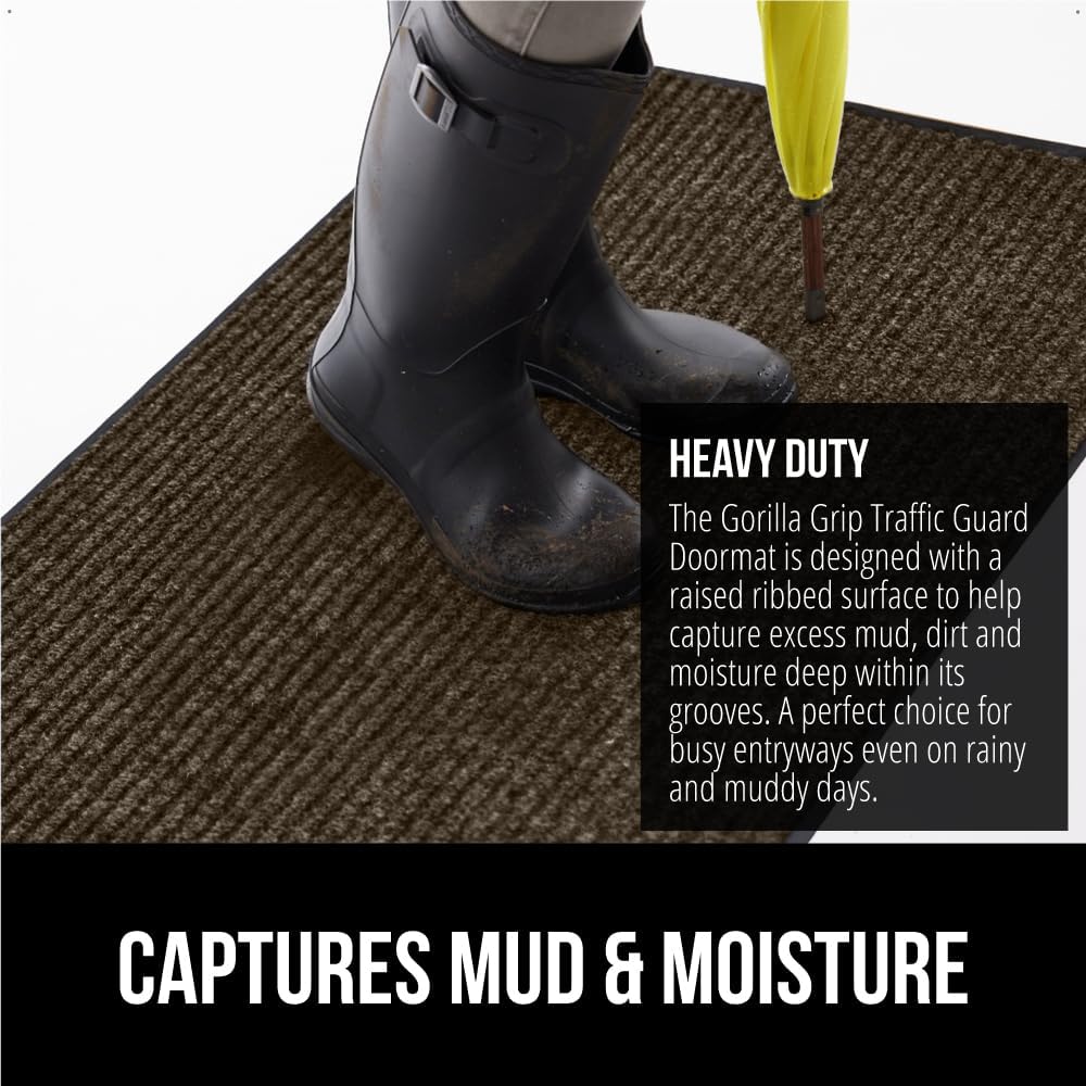 GORILLA GRIP Traffic Guard Door Mat, 70x24, Heavy Duty Welcome Mats, Commercial Office Space Doormat, Waterproof, Fade Resistant, Strong Rubber Backing, Low Profile, Shoe and Boot Scraper, Brown