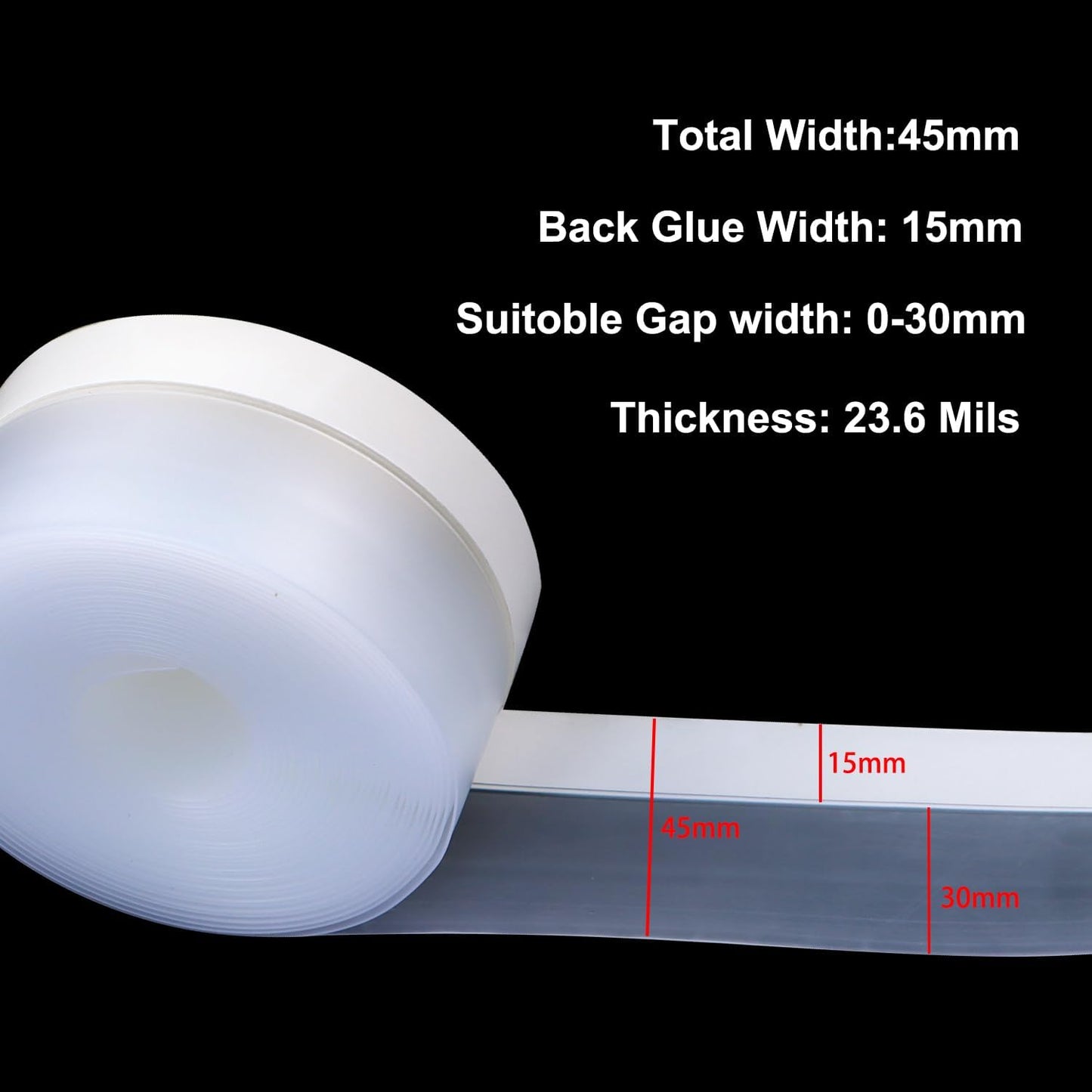 FOURGUN Weather Stripping Door Seal 45 MM * 16.5FT Insulates Soundproofs Perfect for Door Frames Windows Bathroom Shower Glass Gaps Blocks Cold Air Rain Door Seal Strip