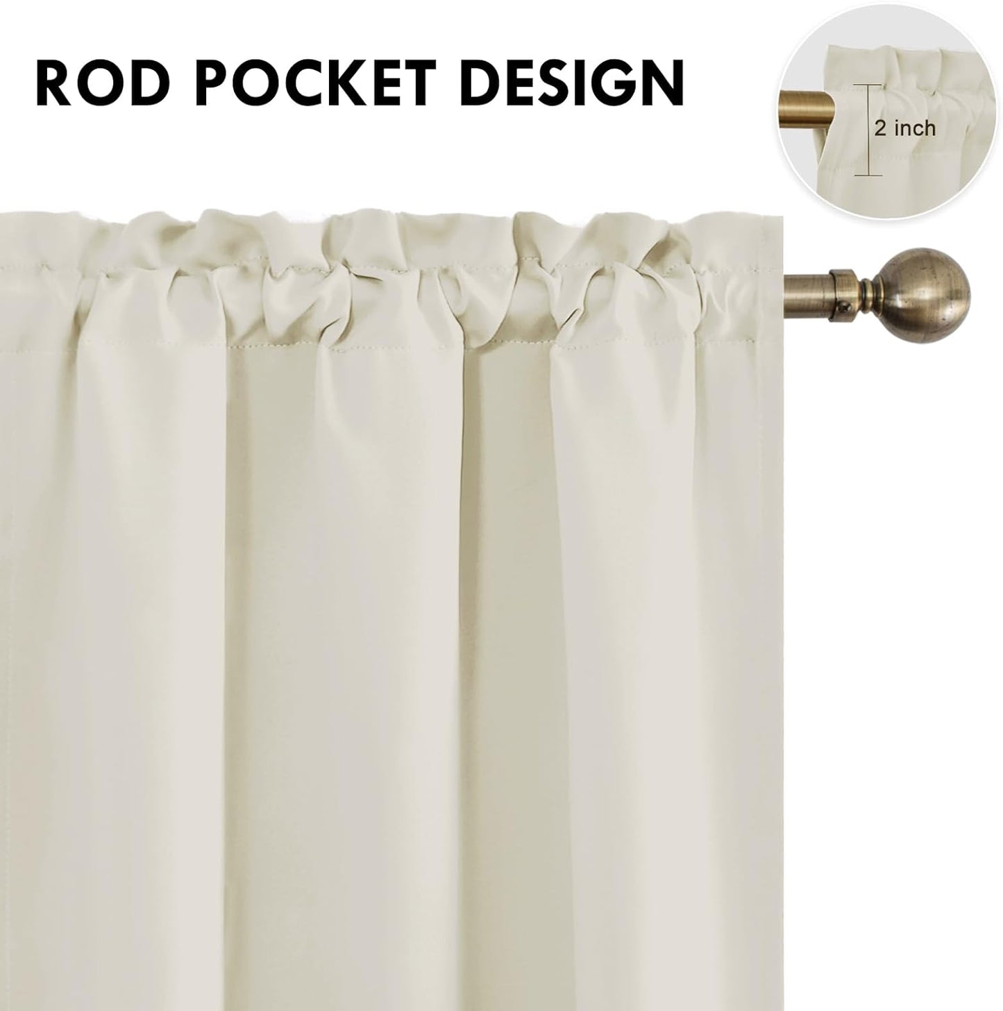 DWCN Blackout Curtains for Bedroom – Rod Pocket Thermal Insulated Noise Reducing Noise Reducing Drapes for Living Room, W 42 x L 84 Inch, 2 Panels, Light Beige