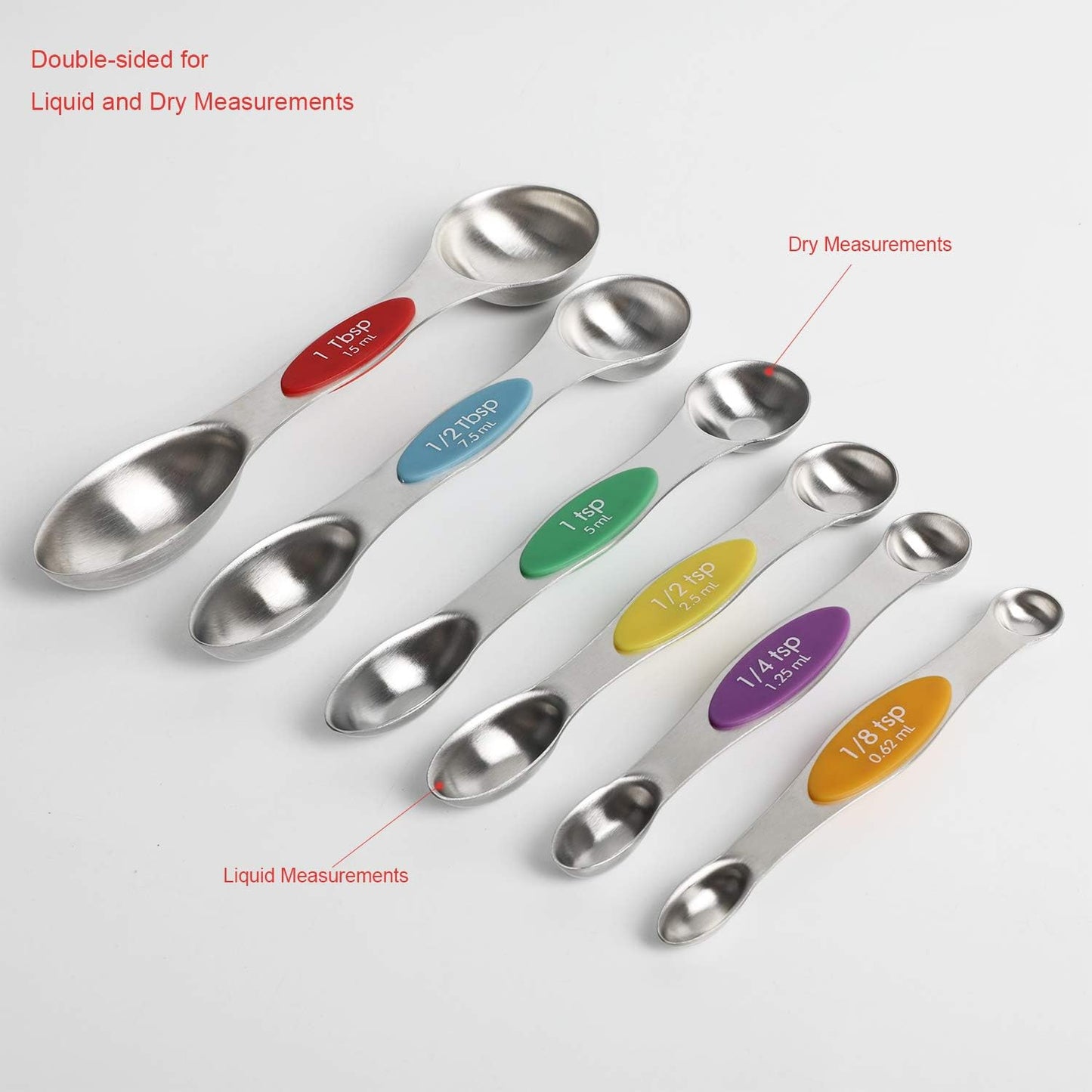 Magnetic Measuring Spoons Set Stainless Steel Stackable Dual Sided Teaspoons and Tablespoons for Measuring Dry and Liquid Ingredients Set of 6
