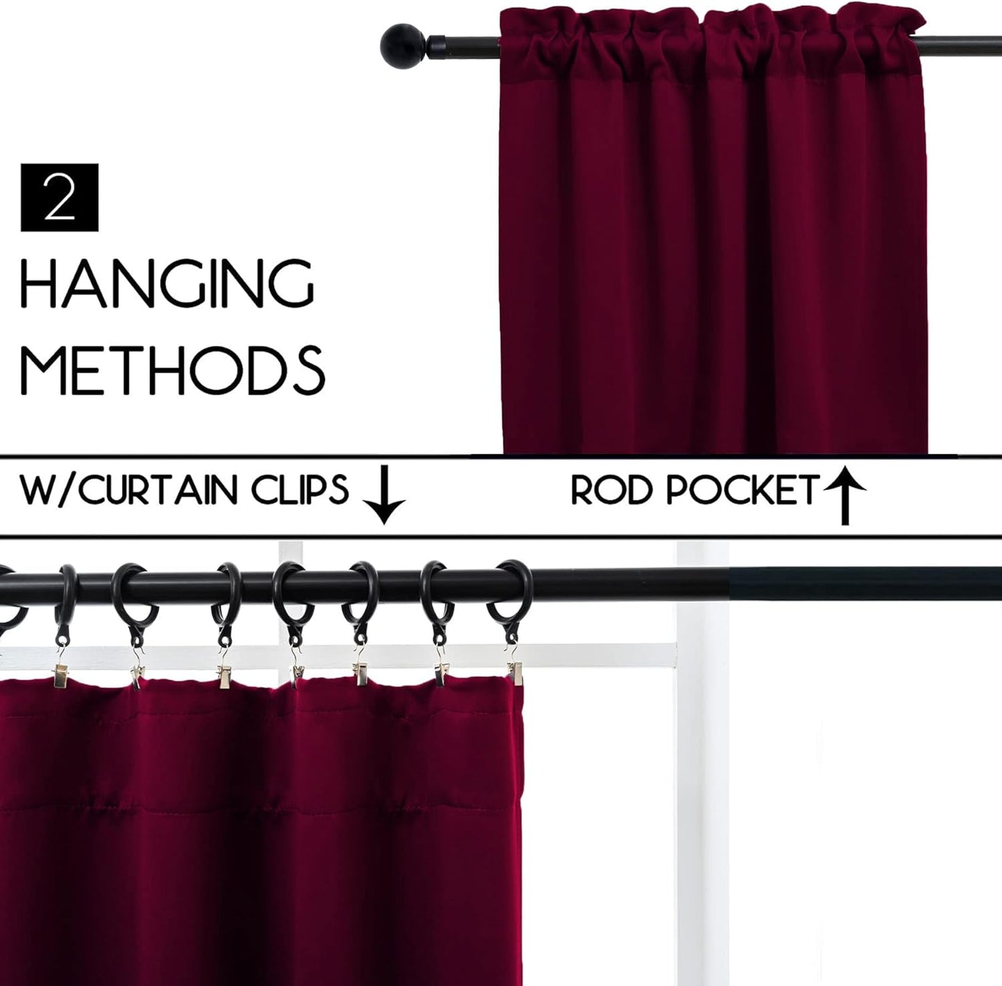 Pickluc Cafe Curtain 30 Inches Long, Rod Pocket Kitchen Half Window Curtain, Short Blackout for Small Window, 2 Panels, 30" Wide and 30" Length, Burgundy Red