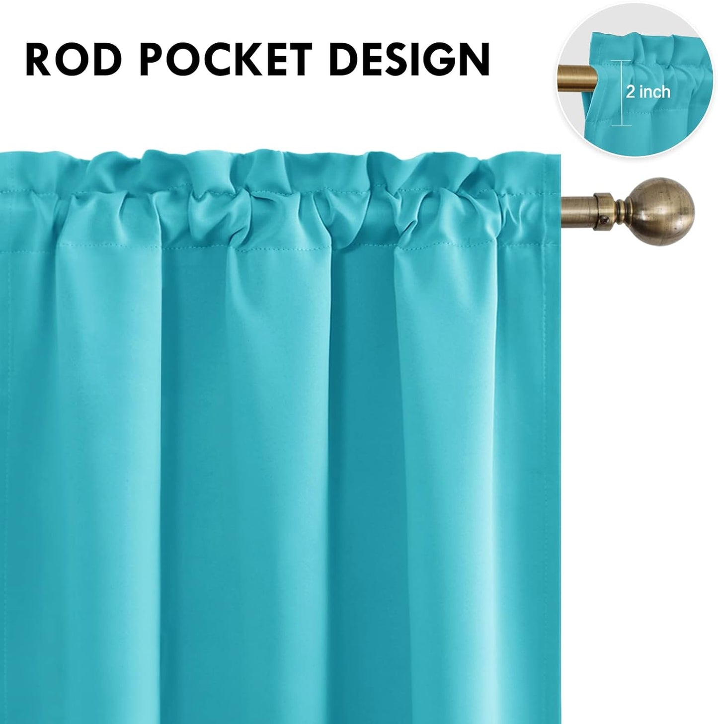 DWCN Blackout Curtains for Bedroom - Thermal Insulated Privacy Energy Saving Rod Pocket Drapes for Living Room, W 38 x L 72 Inch, Turquoise, Set of 2