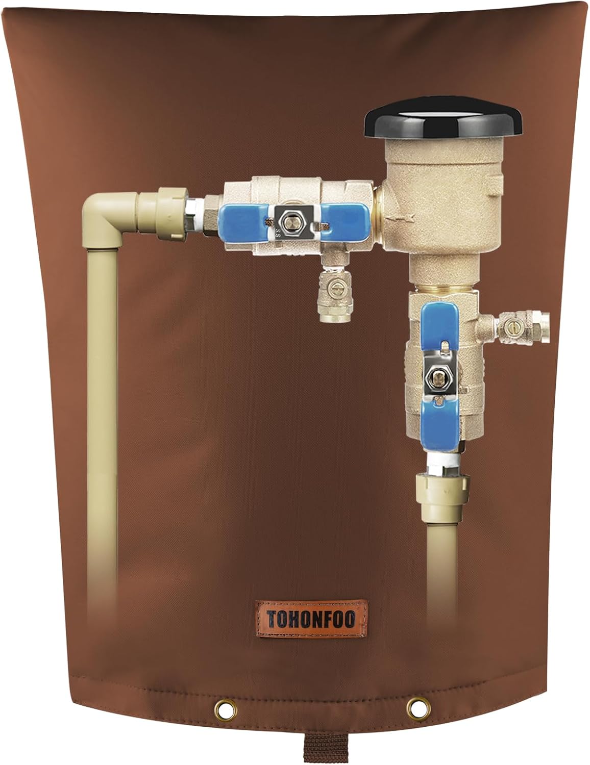 TOHONFOO Backflow Preventer Pipe Insulation Cover (5°F) - Irrigation Sprinkler Valve Insulated Pouch - Water Well Pump Cover - Sturdy 5 Layers for Winter Freeze Protection, 16" W x 20" H, Brown