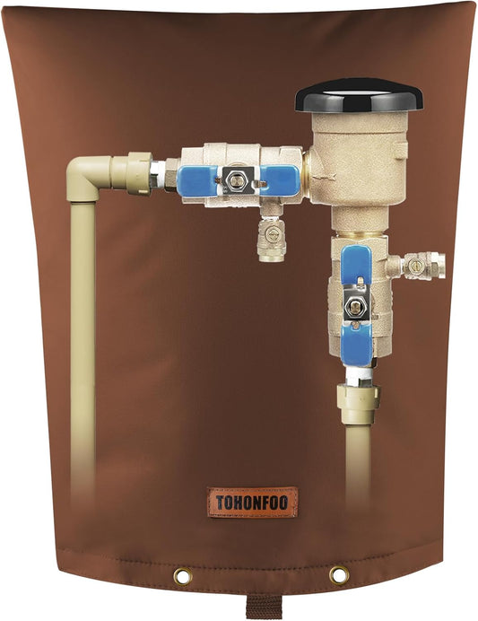 TOHONFOO Backflow Preventer Pipe Insulation Cover (5°F) - Irrigation Sprinkler Valve Insulated Pouch - Water Well Pump Cover - Sturdy 5 Layers for Winter Freeze Protection, 16" W x 20" H, Brown