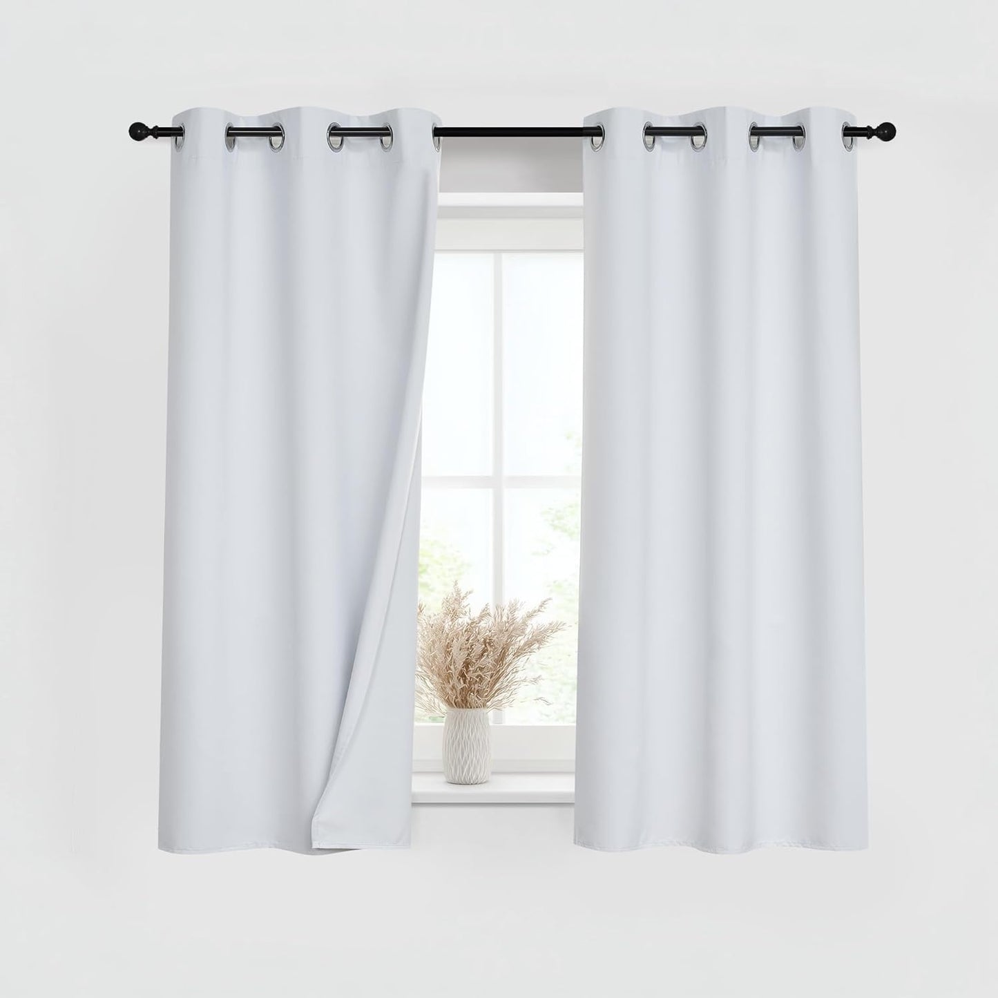 PONY DANCE White 100% Blackout Short Curtains for Kitchen Over Sink 36 inch Long 2 Panels Set, Black Out Small Window Curtains for Bathroom, Thermal Insulated Half Window Cafe Drapes, 34" W x 36" L