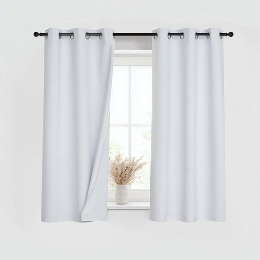 PONY DANCE White 100% Blackout Short Curtains for Kitchen Over Sink 36 inch Long 2 Panels Set, Black Out Small Window Curtains for Bathroom, Thermal Insulated Half Window Cafe Drapes, 42" W x 36" L