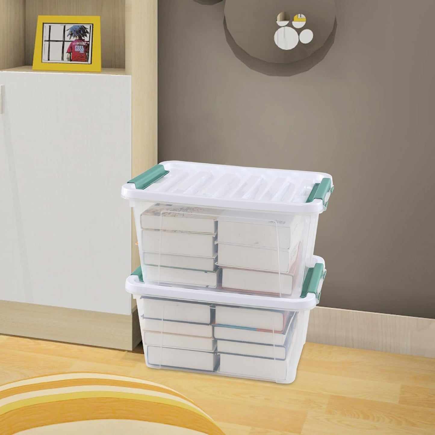 6-Pack Clear Storage Latch Bins, 20 L Plastic Storage Boxes