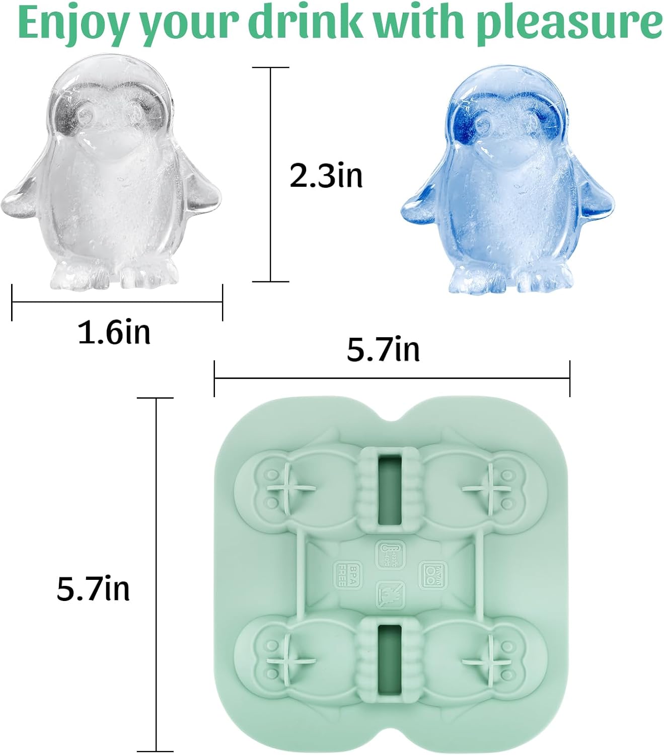 Silicone Ice Cube Tray,Penguin 3D Large Ice Cube Molds for Whiskey,Cocktails,Wine,Juice and Bourbon,4 Big Cute Animal Ice Trays for Freezer with Lid Easy-Release BPA Free(Penguin)