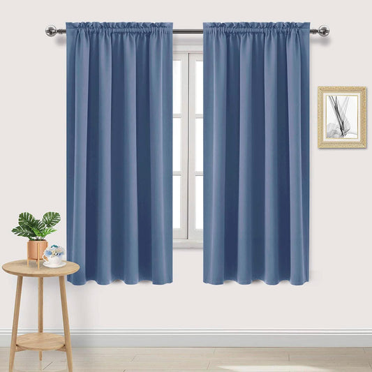 DWCN Blackout Curtains – Thermal Insulated, Energy Saving & Noise Reducing Bedroom and Living Room Curtains, Dusty Blue, W 52x L 63 Inch, Set of 2 Rod Pocket Curtain Panels