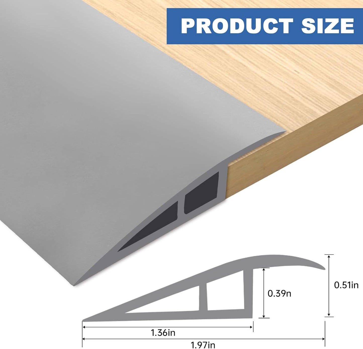 Vinyl Door Threshold Flooring Transition Strip Self Adhesive Carpet Edging Strip for Laminate Doorway Edge Threshold from 1/5" to 2/5" (Gray, 6.6 Ft)