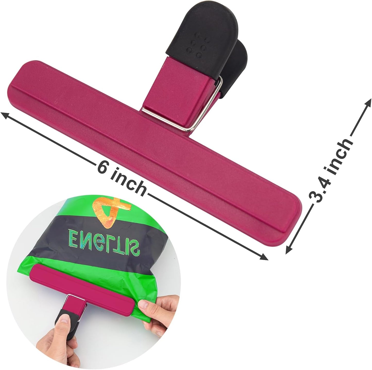 6 Pack Chip Bag Clips, Large Bags Clip for Food Storage, Snack Clips for Chips and Other Food Bags, Plastic Heavy Duty Sealing Clip for Home, Office and More(6 x 3.5 Inch)