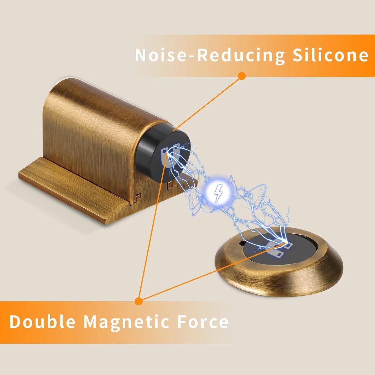 Bak Bo Magnetic Door Stoppers 2 Pack Bottom of Door Holder Keep Door Open No Drilling Magnet Floor Door Stop with Screws and Adhesive Antique Brass DS268AB-2