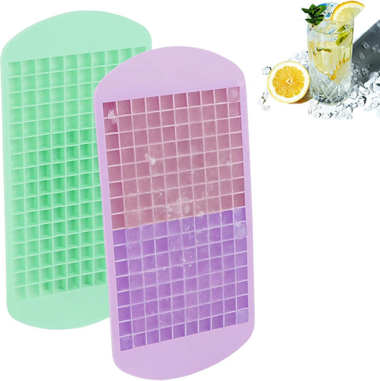Silicone Mini Ice Cube Trays 2 Pack, 160 Crushed Ice Cube Molds, Easy Release Small Ice Cube Trays with BPA free & Quick freezing, Reusable, for Baby Food, Chilling Whiskey Cocktail (Purple+Green)