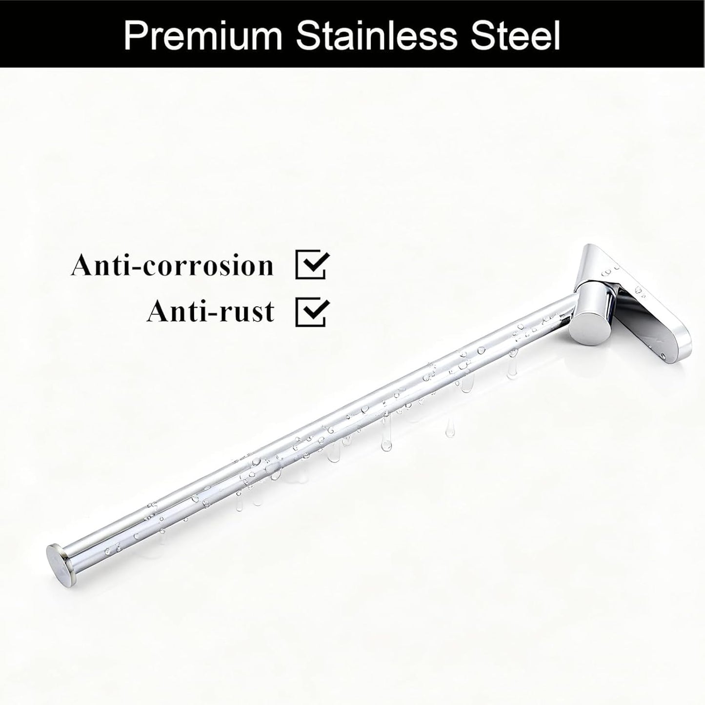 Wall Mounted Drying Rack, NEWRAIN Stainless Steel Folding Laundry Hanging Rack, Chrome Swivel Space Saving Clothes Hanger Rack for Bedroom Bathroom Laundry