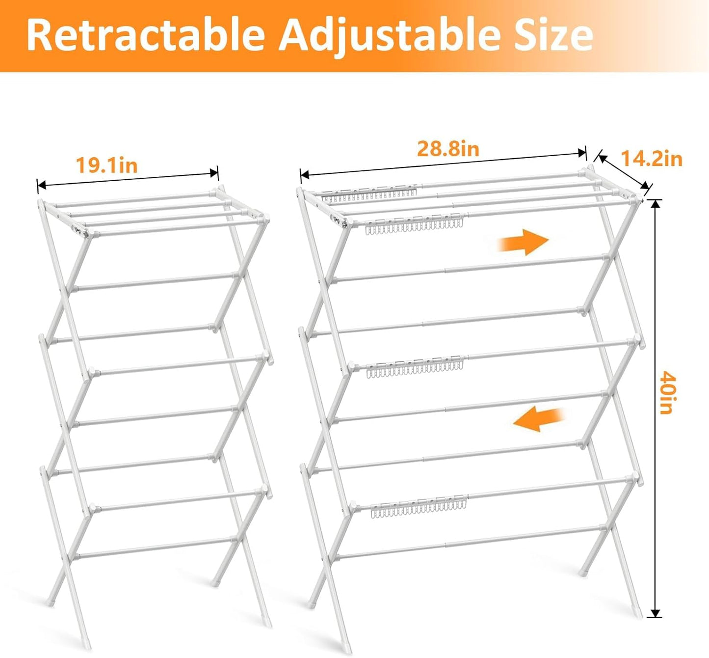 3 Tier Clothes Drying Rack, Foldable Drying Rack Clothing,Indoor & Outdoor Laundry Rack for Drying Clothes,Space-Saving Design, Metal Dry Rack，Pure White