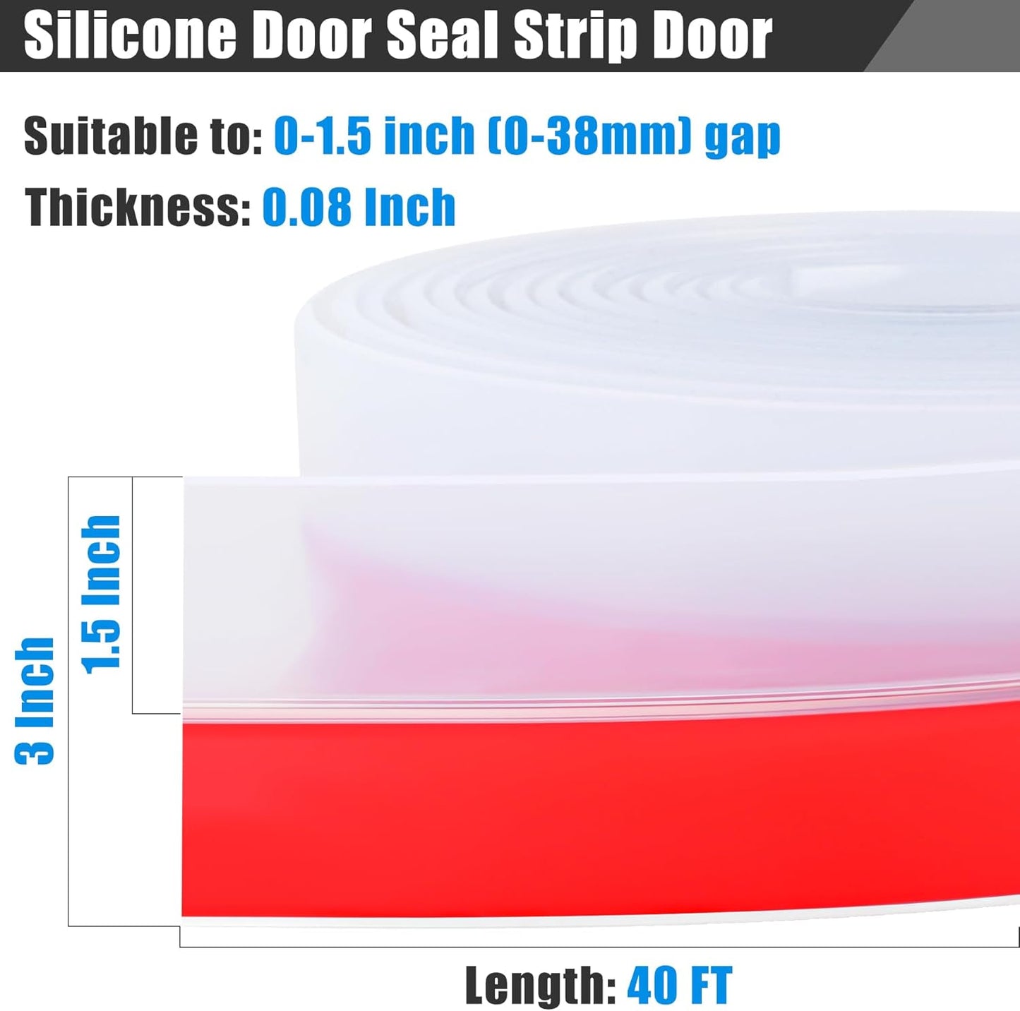 Draft Seal Tape for Doors and Windows 3 in x 40 Ft Silicone Weather Stripping Extra Thick 2mm Door Seal Strip with Strong Adhesive Draft Insulation Stopper Side Seal - Clear