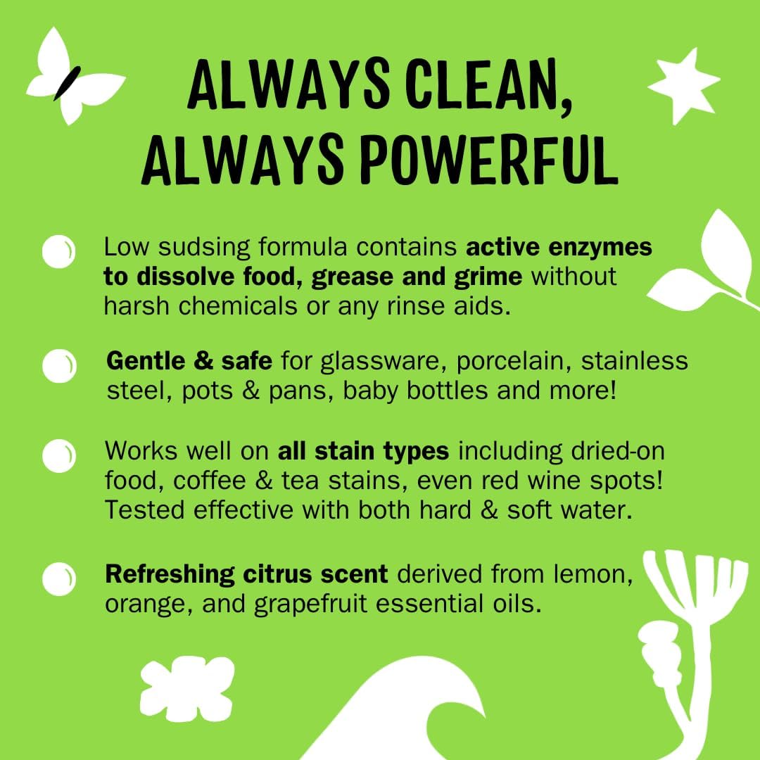 Molly's Suds Dishwasher Pods | Clean Dishwasher Detergent, Cuts Grease & Rinses Clean (Residue-Free) for Sparkling Dishes | 60 Auto-Release Tabs (Citrus)