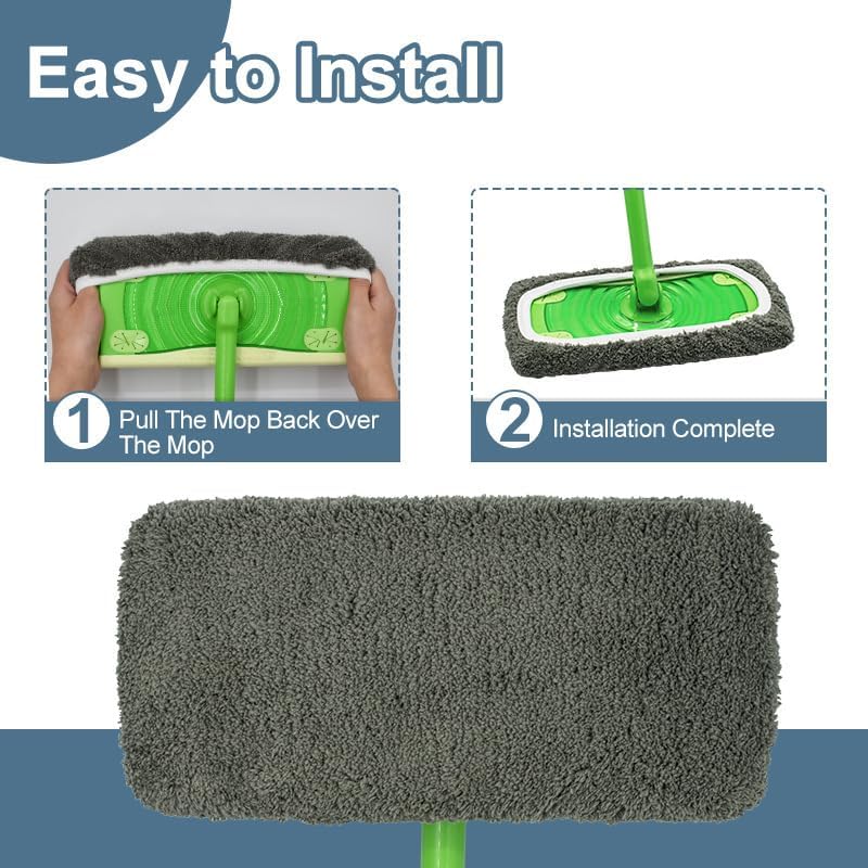 Reusable Microfiber Mop Pads Washable Wet Pads Compatible with Swiffer Sweeper Refills Pads for Wet & Dry Sweeping Cloths Mop Head Replacement for Household Cleaning (Grey 4PCS)