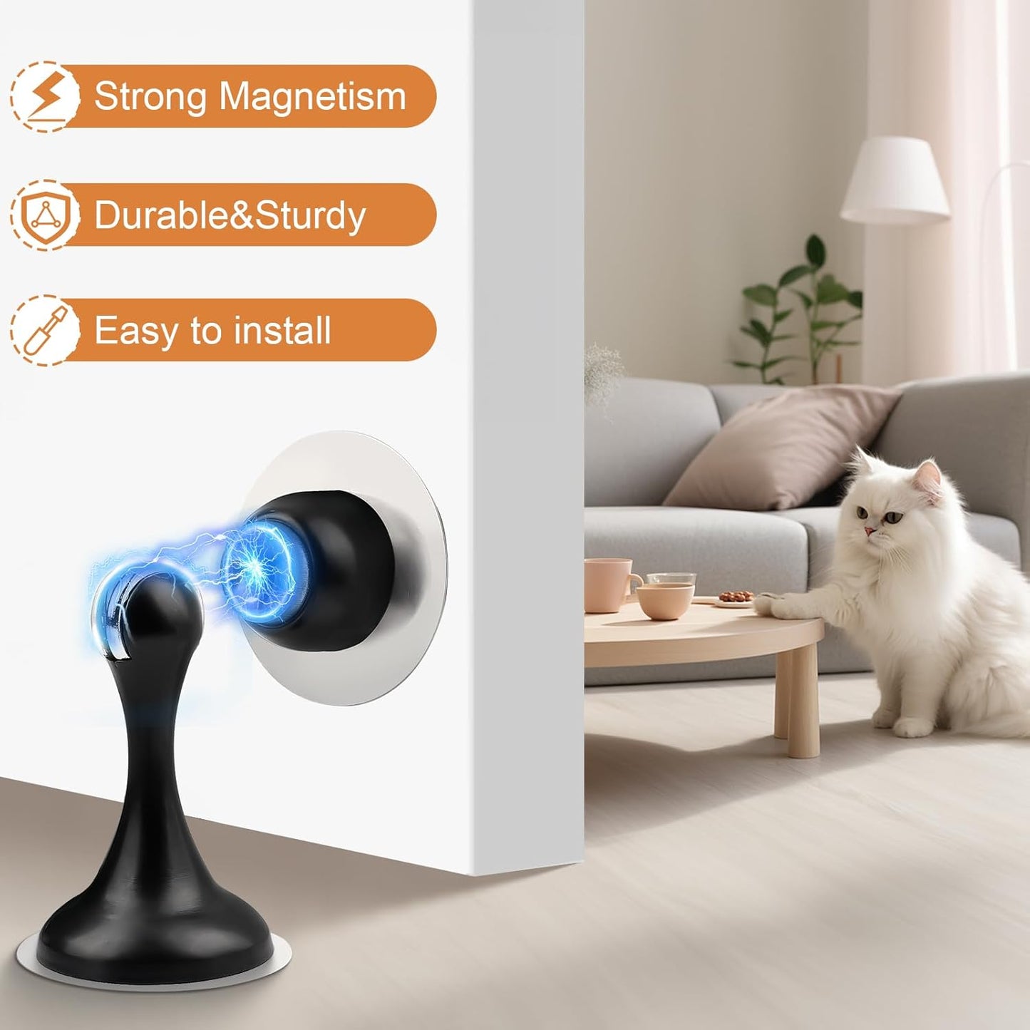 Probrico Black Magnetic Door Stoppers for Bottom of Door, Stainless Steel Magnet Door Catch Door Stops to Keep Door Open, Heavy Duty Door Holder, Wall and Floor Mounting, 2 Pack