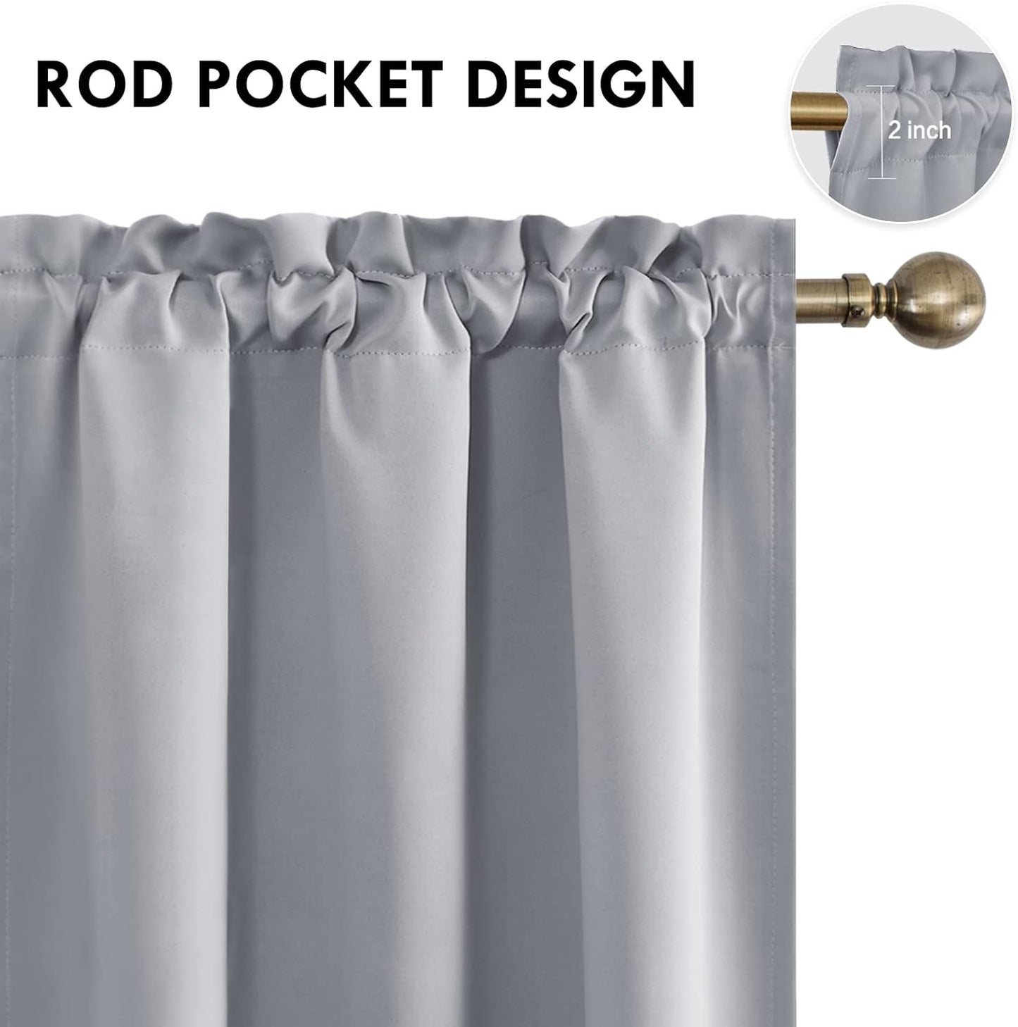 DWCN Blackout Curtains Room Darkening Thermal Insulated Bedroom Curtains Window Curtain Panels, 38 x 45 inches Long, Set of 2 Silver Grey Rod Pocket Drapes