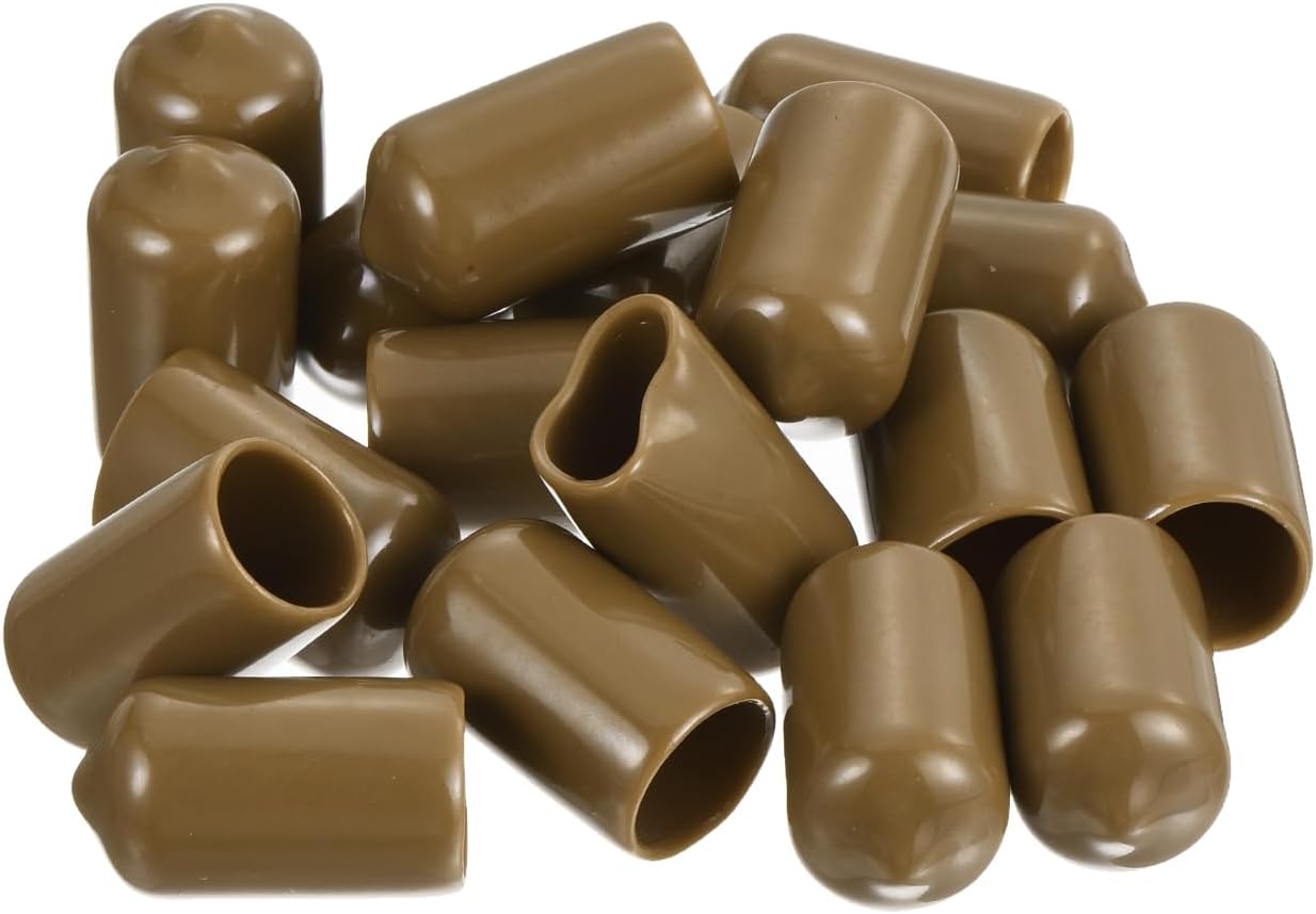 uxcell 20pcs Rubber End Caps 12mm(1/2") ID Vinyl PVC Round Tube Bolt Cap Cover Screw Thread Protectors Light Brown