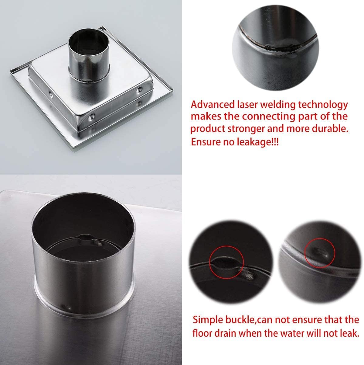 RANDOM Oil Rubbed Bronze Shower Drain Square 6 inch with Adjustable PVC Base Flange,SUS304 Stainless Steel Shower Floor Drain Kit with Tile Insert Shower Drain Cover and Hair Strainer