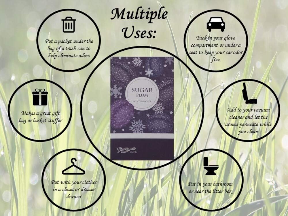 Floral Simplicity Sugar Plum Scented Sachets Pack of 3, Fall & Winter - Long-Lasting Scented Bags, Home Fragrance, Air Freshener & Deodorizer for Closet, Room, Drawer, or Cars, Made in USA