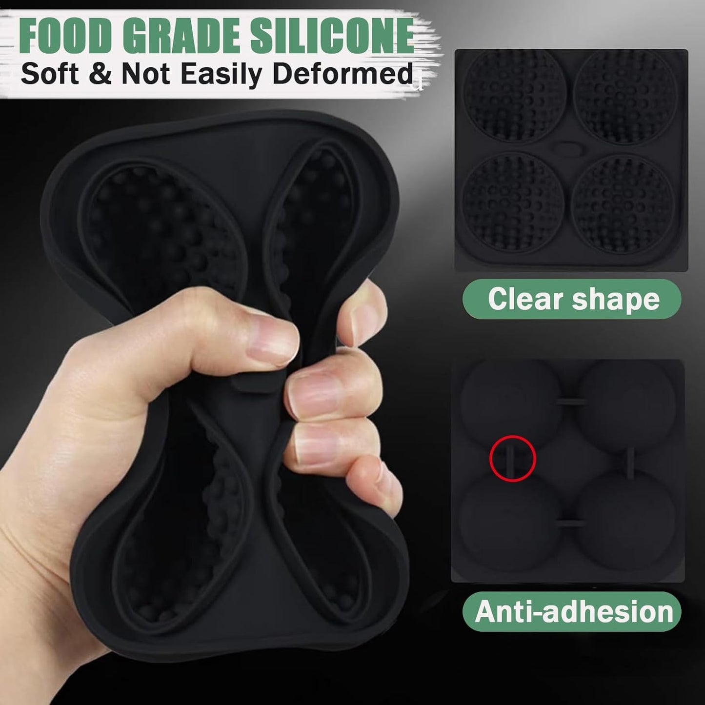 Golf Ice Cube Tray 3D, Admaison Ice Ball Cube Mold with Funnel for Cocktails, Bourbon,Brandy, Whiskey Gifts for Men, Silicone Fun Shapes Black (Golf Ball)