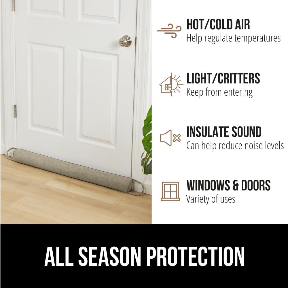 GORILLA GRIP Door Draft Stopper for Bottom of Doors, Weather Stripping Seal Blocks Hot Air, Noise, Bugs, Keeps Cold AC in, Sound Proofing Easy Install Gap Filler, Home Essentials, 36 Inch, Beige
