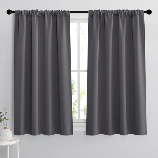 RYB HOME Blackout Curtains Thermal Insulated Panels Decor Slot Top Rod Pocket Blackout Drapes for Living Room Small Window Dressing Energy Saving & Room Darkening, 42 x 54, Grey, 2 Pieces
