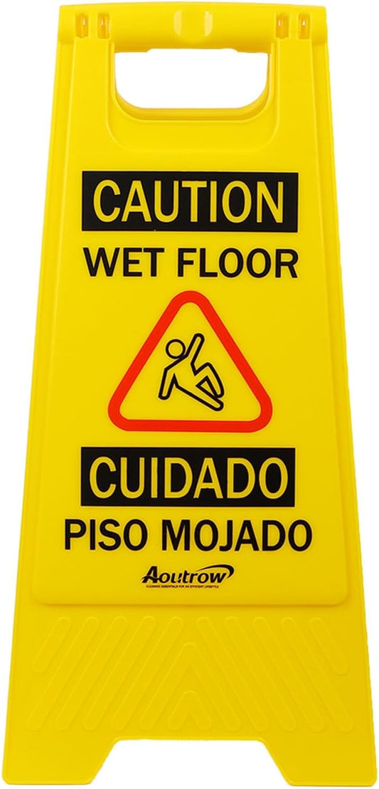 Caution Wet Floor Sign, Bilingual Foldable Safety Sign (17.12in x 8.38in x 0.94in), Yellow (1 Pack)