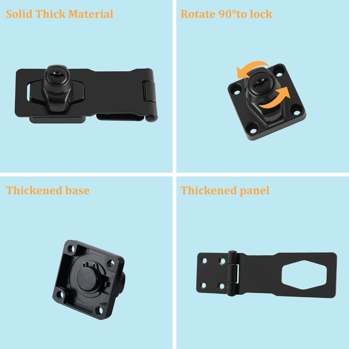 Alise Keyed Hasp Lock,3 Inch Safety Packlock Clasp Hasp Lock Latch with Lock, Black Door Hinge Lock with Keys Keyed Locking Hasp for Cabinets Closets Doors