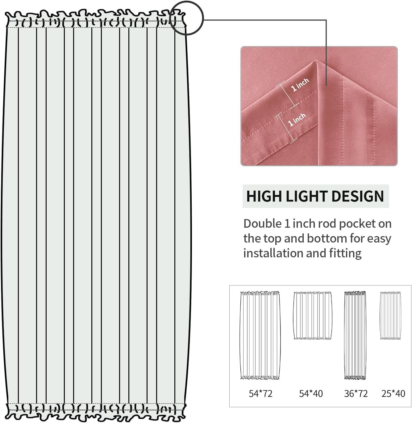 DWCN French Door Curtains – Rod Pocket Thermal Blackout Curtain for Doors with Glass Window, Kitchen and Patio Doors for Privacy, 36 X 72 Inches Long, 1 Curtain Panel with Tieback, Dry Rose