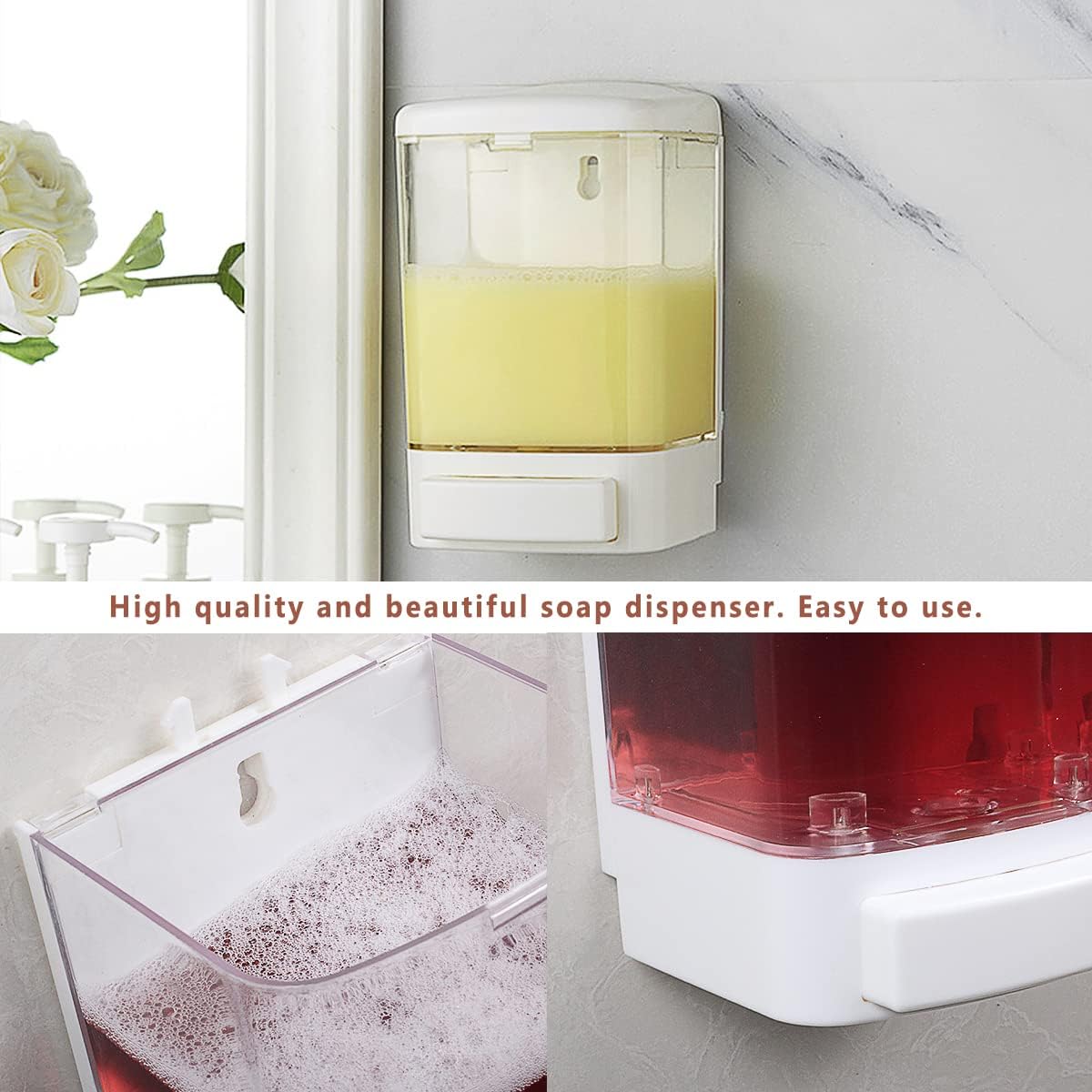 Manual Soap Dispenser Bathroom Kitchen Wall Mounted Commercial Soap Dispenser for Liquid Containers Shampoo Gel Chamber Plastic - (33.8 oz) 1000ml