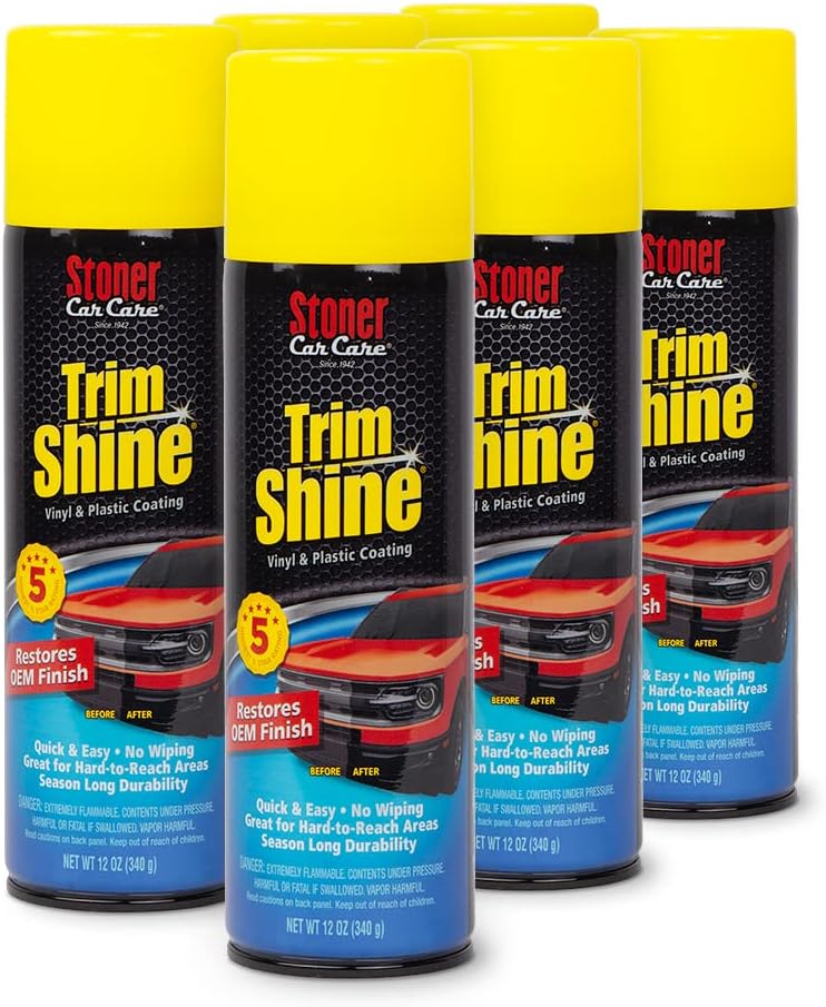 Stoner Car Care 91034-6PK Trim Shine – Vinyl and Plastic Protectant for Interior and Exterior Detailing, Restores OEM Color, Adds Shine, UV and Water Protection – 12 oz (Pack of 6)