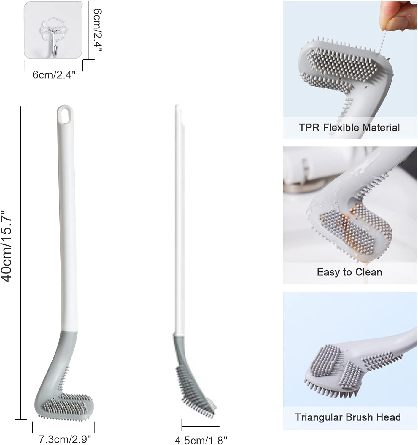 Golf Toilets Brushes, Toilet Cleaning Brush, Flexible Bendable Silicone Long Handled Toilet Brushes, 360°Deep Toilets Bowl Cleaning Brush,Quick Drying Scrubber for Bathroom with Hook (White)