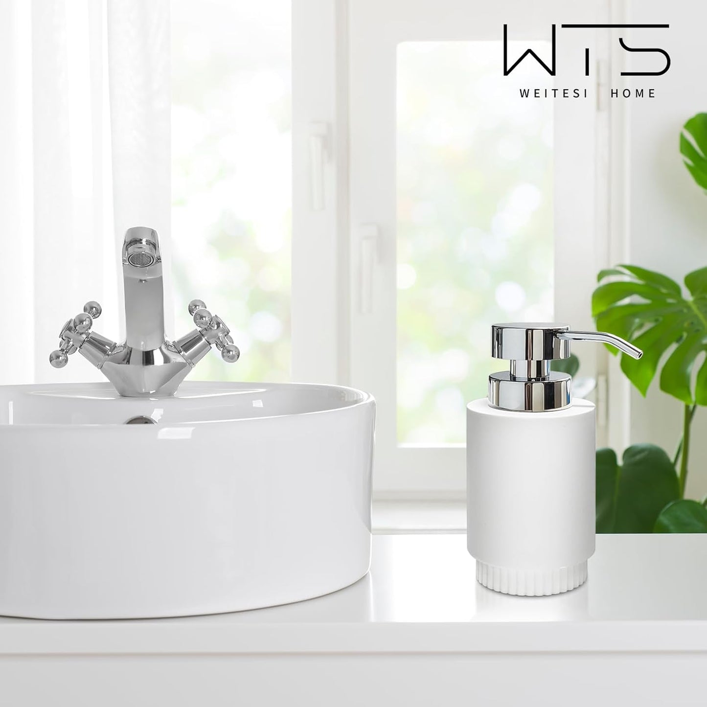 Resin Soap Dispenser for Bathroom, Hand Lotion Liquid Dispenser Easy-to-Press with Reusable Plastic Pump for Shampoo Bathroom Kitchen Countertop Rust-Proof 10 oz White