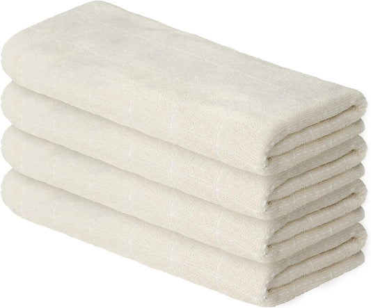 Artoid Mode Checkered Designed Cotton Beige Terry Kitchen Dish Towels, 15x25 Inch Soft Absorbent Quick Drying Family Cleaning Tea Towels Set of 4