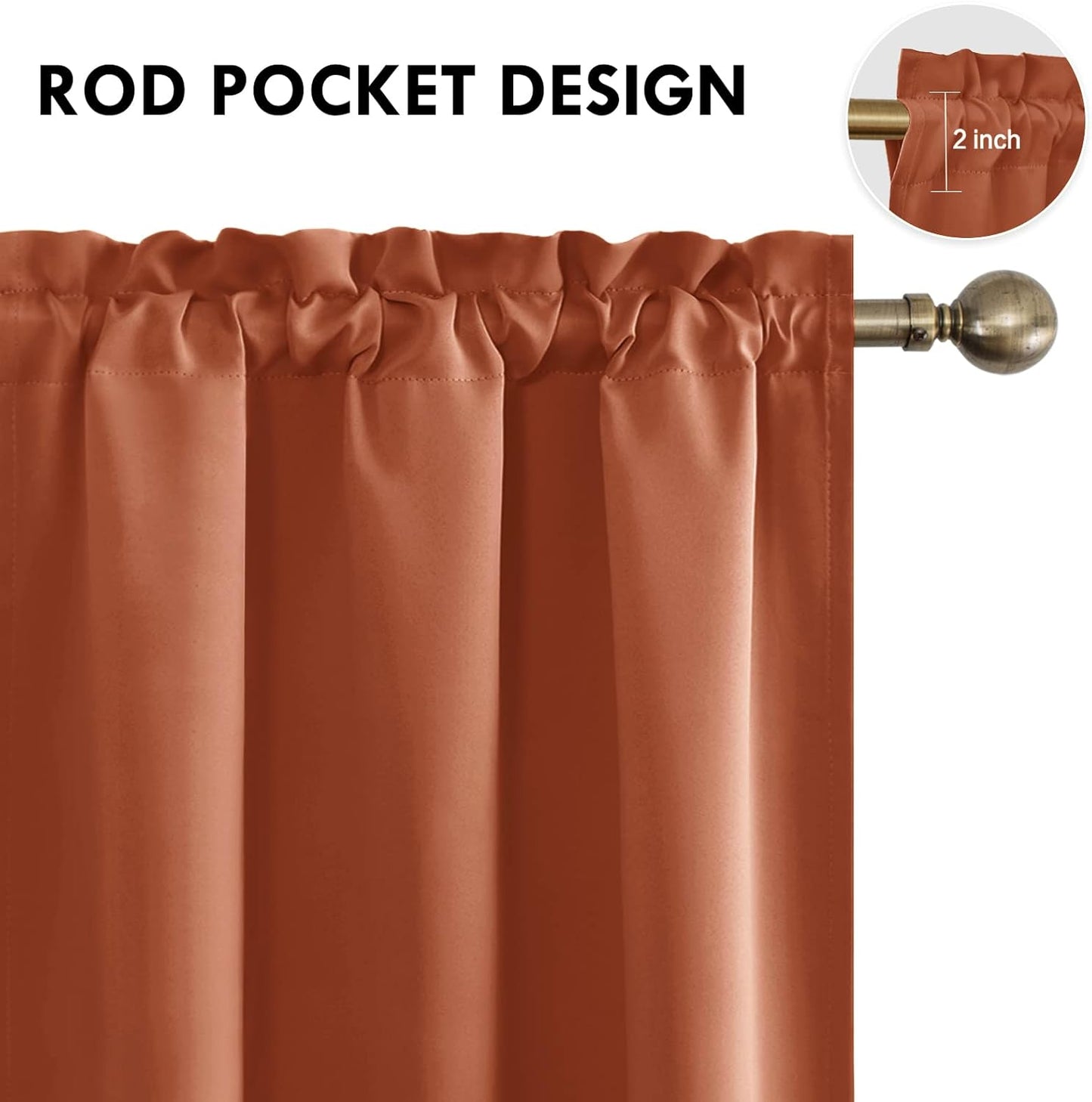 DWCN Blackout Curtains Thermal Insulated, Energy Saving & Noise Reducing Bedroom and Living Room Curtains, Burnt Ochre, W 38x L 84 Inch, Set of 2 Rod Pocket Curtain Panels