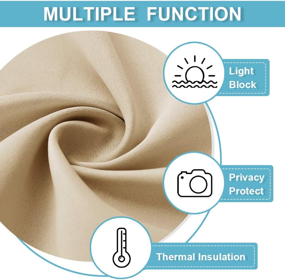 RYB HOME Blackout Curtains for Living Room, Large Window Shades for Bay Window Dining Parlor Bedroom Patio Door, Wide 52 x Long 102 inches, Biscotti Beige, 2 Panels