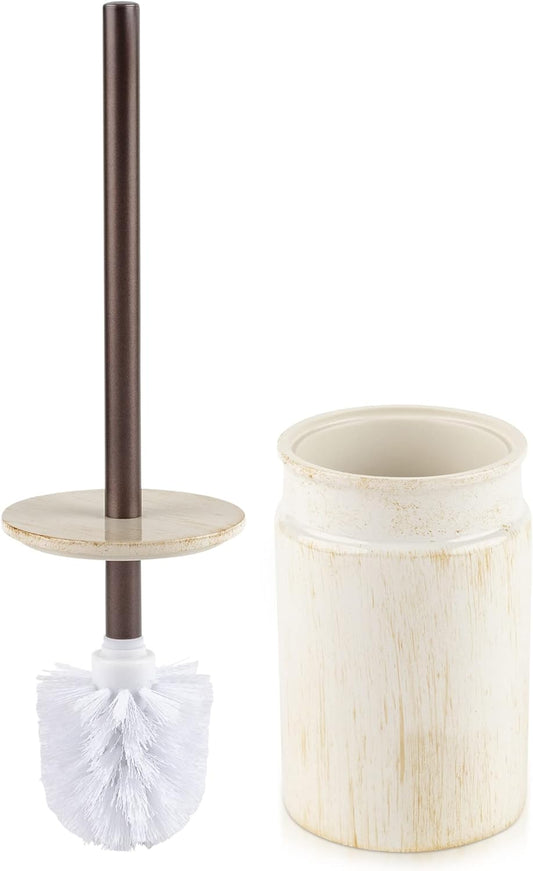 Creative Scents Rustic Luxe Toilet Brush and Holder Set - Beige Toilet Bowl Cleaner Brush with Strong Metal Handle - Long Bristles Toilet Bowl Brush and Holder - Rustic Farmhouse Decor