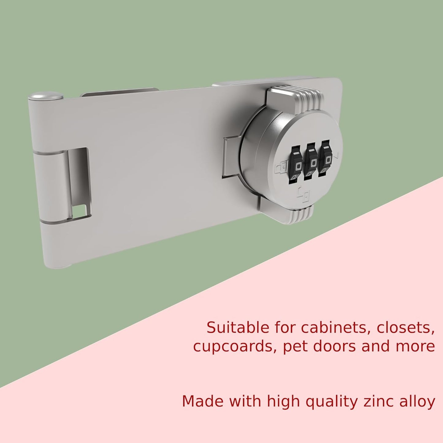 Keyless Combination Lock – 3-Digit Combination Lock for Cabinet Doors – Twist Knob Hasp Latch Lock with Password Code – Zinc Alloy Cabinet Door Latch for Kitchen Drawers, Cabinets, Cupboard (Silver)