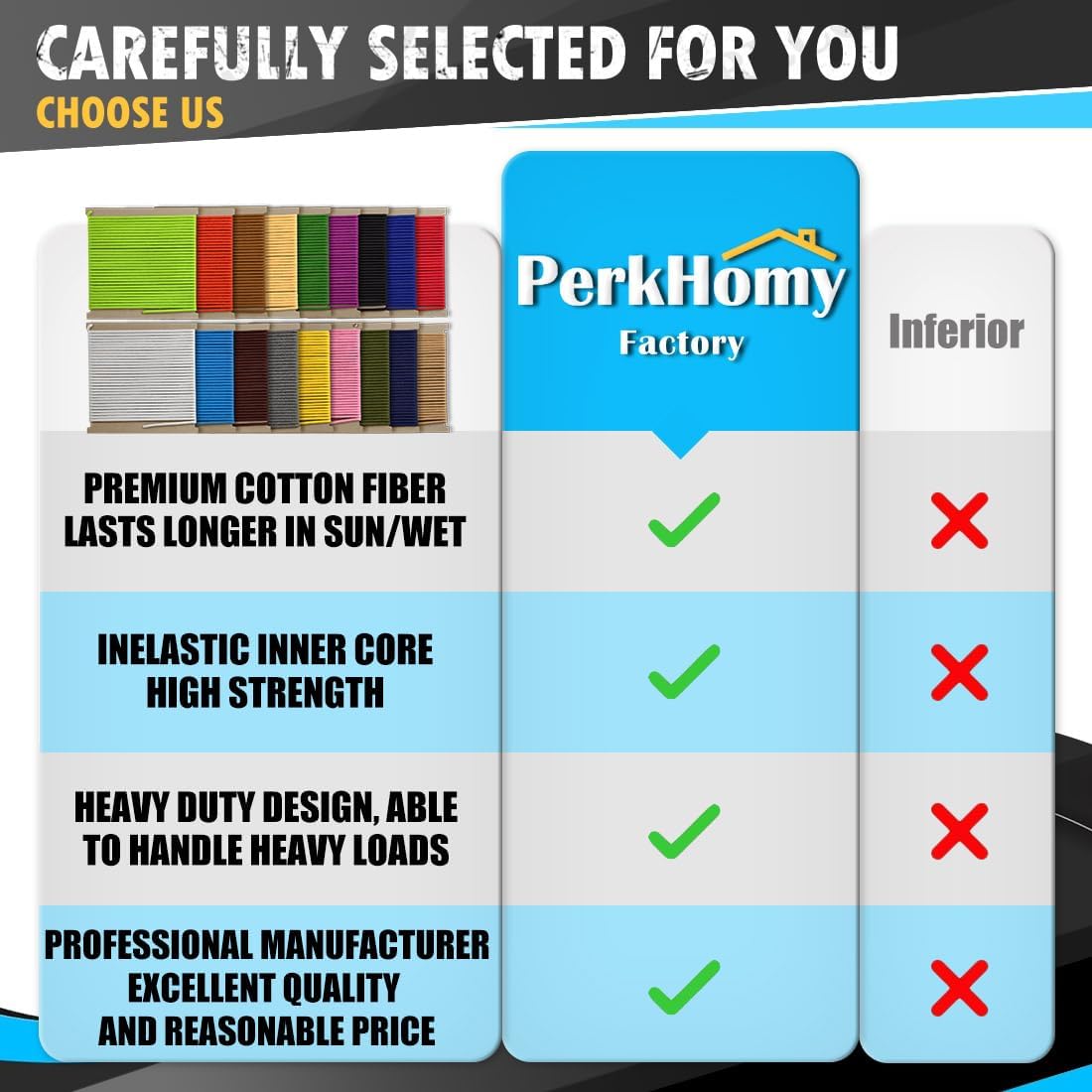 PerkHomy 500lb Cotton Rope 3/16" (5mm) 50 ft Multi Purpose Utility Diamond Braided Cord, Natural Cotton for Clothes Line Camping Crafting Flag Pole, Black