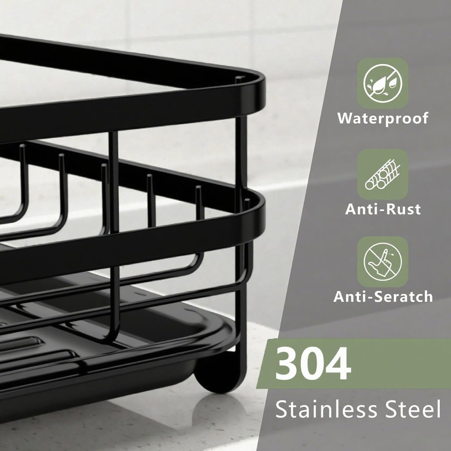 Dish Drying Rack Stainless Steel Drying Racks for Kitchen Counter Large Capacity Storage Racks with Drainboard Curlery Holder Black