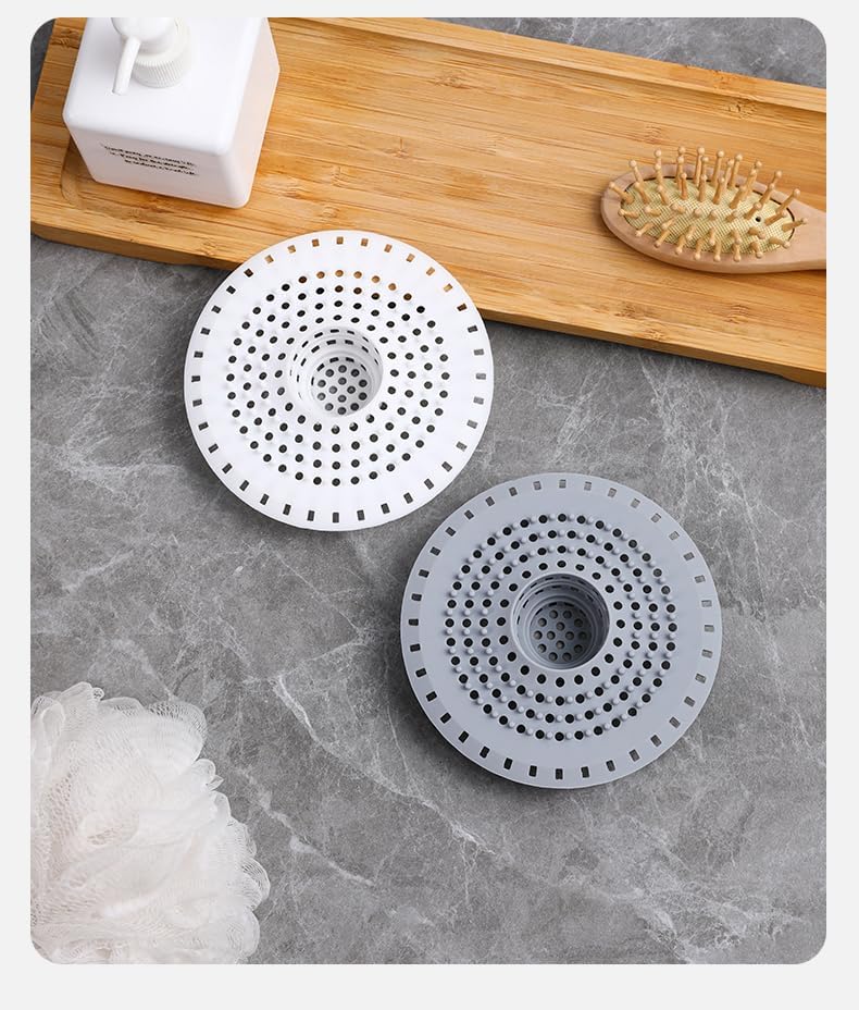 Drain Hair Catcher, Silicone Bathtub Drain Protector 2 Packs(White/Gray, Round)