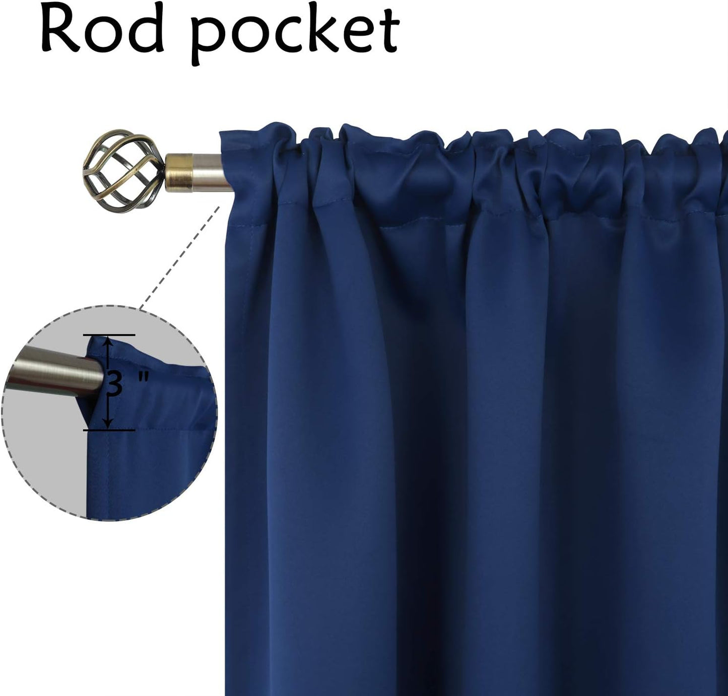 BGment Navy Blue Blackout Curtains 40 Inches Length for Bedroom - Short Thermal Insulated Drapes with Rod Pocket for Kitchen Cafe Bathroom Window Darkening Privacy, 42 x 40 Inch, 2 Panels