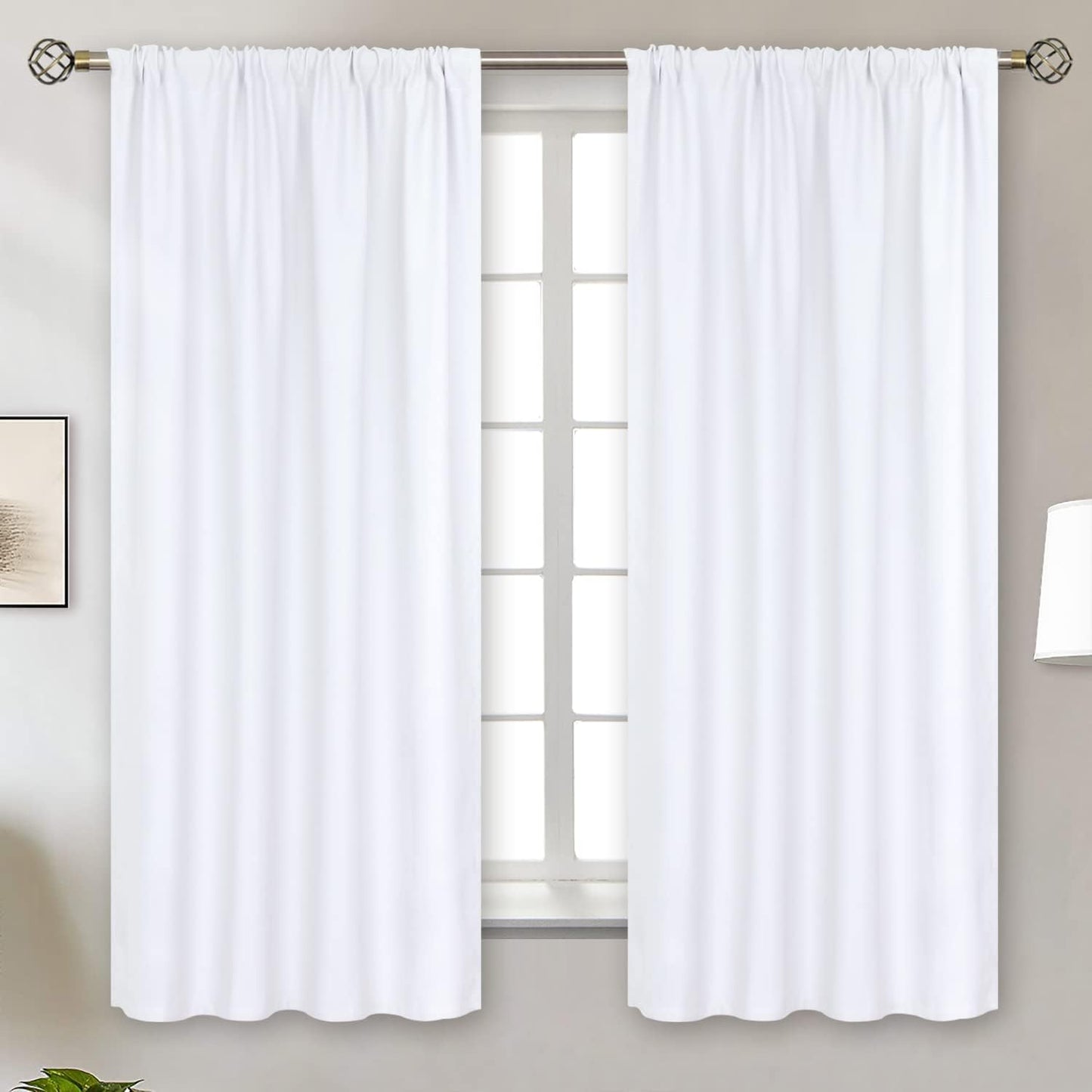 BGment White Curtains 63 Inch Length for Living Room - Rod Pocket Drapes Privacy for Bedroom Dining, 42 x 63 Inch, 2 Panels