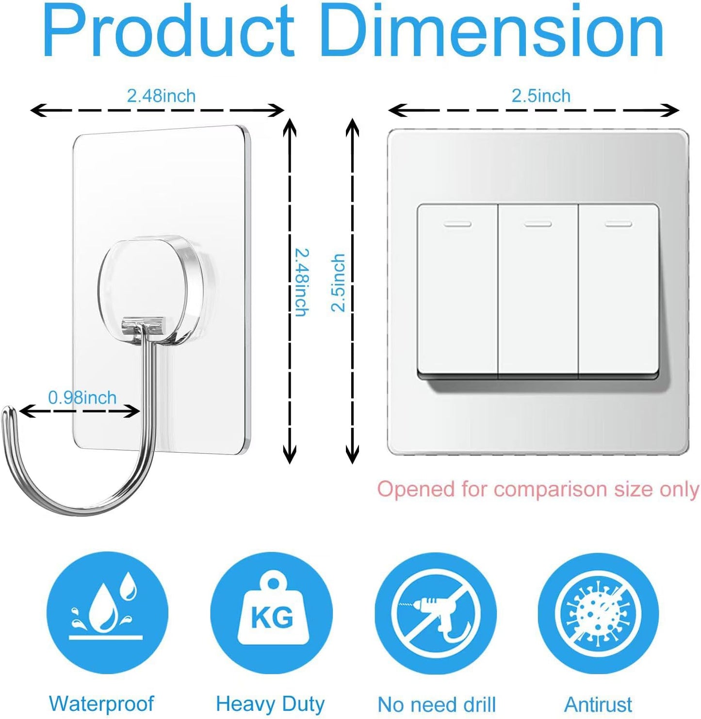 Large Adhesive Hooks for Hanging Heavy Duty Wall Hooks Self Adhesive Towel Coat Hooks Waterproof Transparent Hook for Bathroom Shower Kitchen Keys Door Outdoor Home Improvement Utility Hook 8 Pack