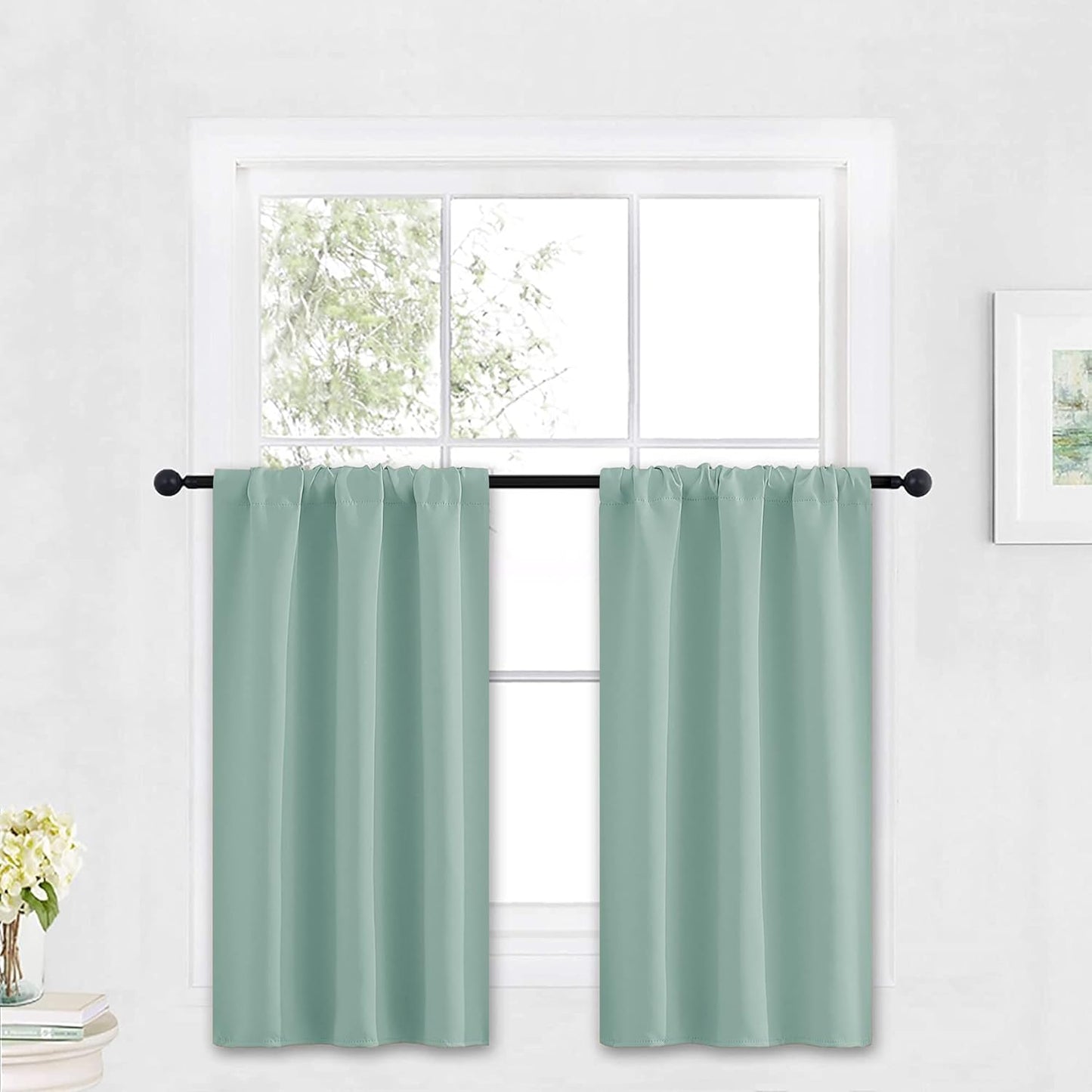 RYB HOME Small Curtains Blackout - Privacy Energy Efficiency Mini Curtains for Kids Bedroom RV Camper Windows Trailer Bathroom Kitchen Cabinet Door Window, W 29 x L 36, Aqua, 2 Panels