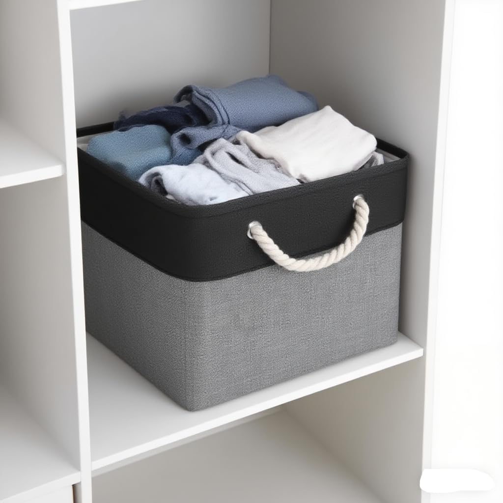 Cube Storage Bins, Collapsible Fabric Cube Storage Bin, 11 Inch Cube Storage Bins with Handles, Foldable Storage Cubes (Black/Gray, 6Pack)